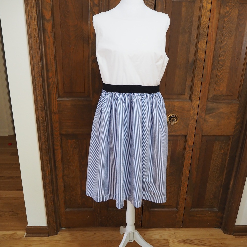 Kate‎ Spade Broome Street Cotton Pinstripe Tank Dress Sz 14 Poplin Preppy Flare